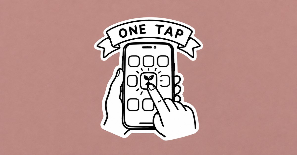Hand-drawn doodle of a finger tapping the DivTrackr app icon on a phone home screen, labelled One Tap